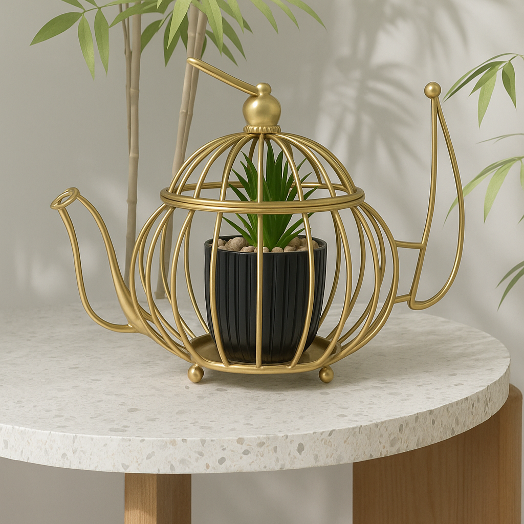Home Decor Metal Alloy Teapot Style Centerpiece RK 16  Size (8x6)
