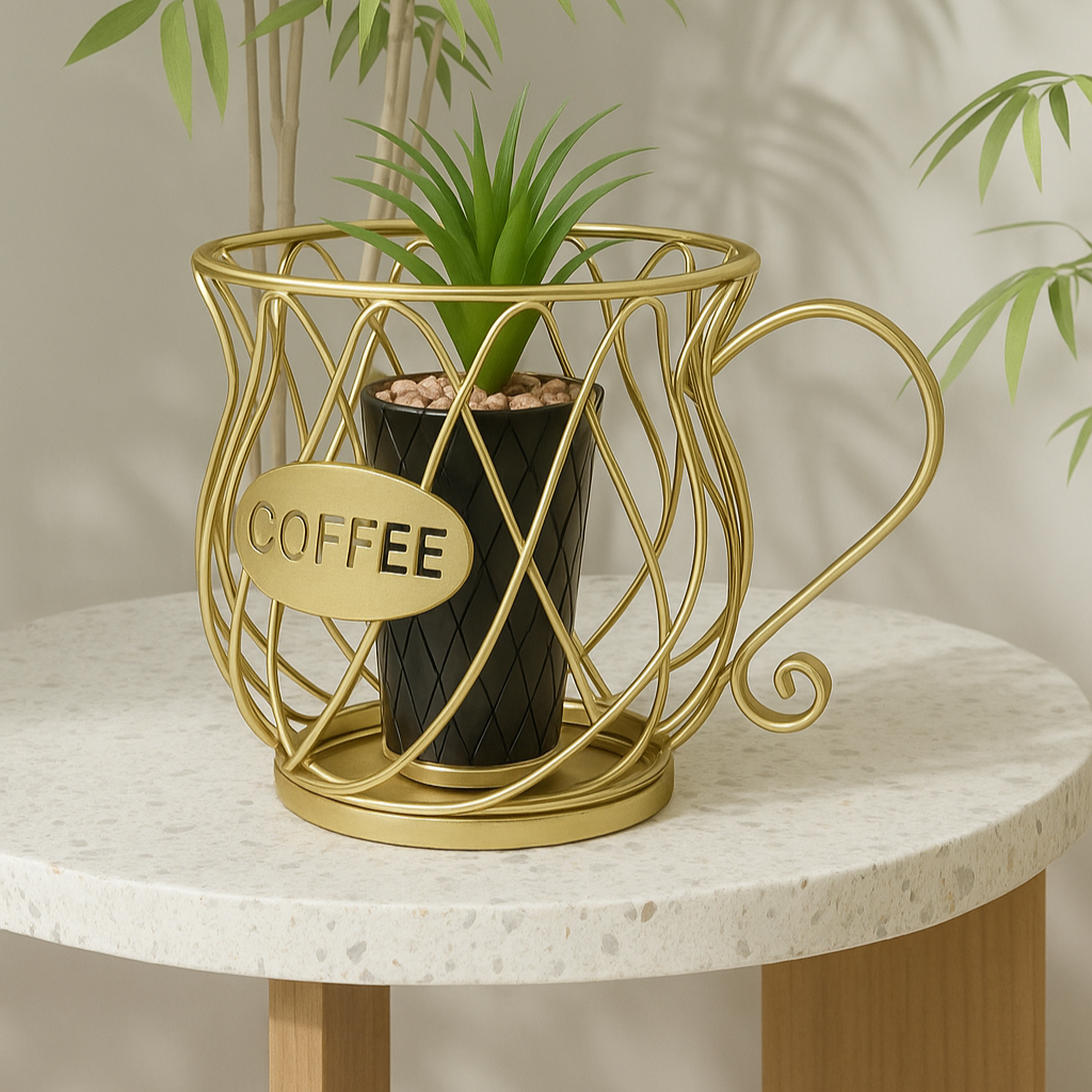 Home Decor Metal Alloy Coffee Mug Style Centerpiece RK 15  Size (6x6)