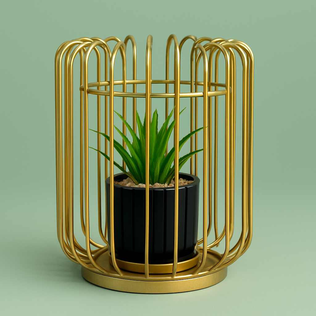 Home Decor Metal Alloy Geometric Cage Style Potted Centerpiece Large RK 5  Size (7x6)
