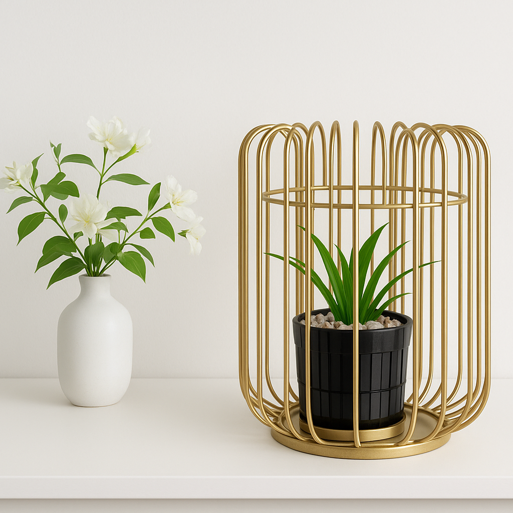Home Decor Metal Alloy Geometric Cage Style Potted Centerpiece Large RK 5  Size (7x6)