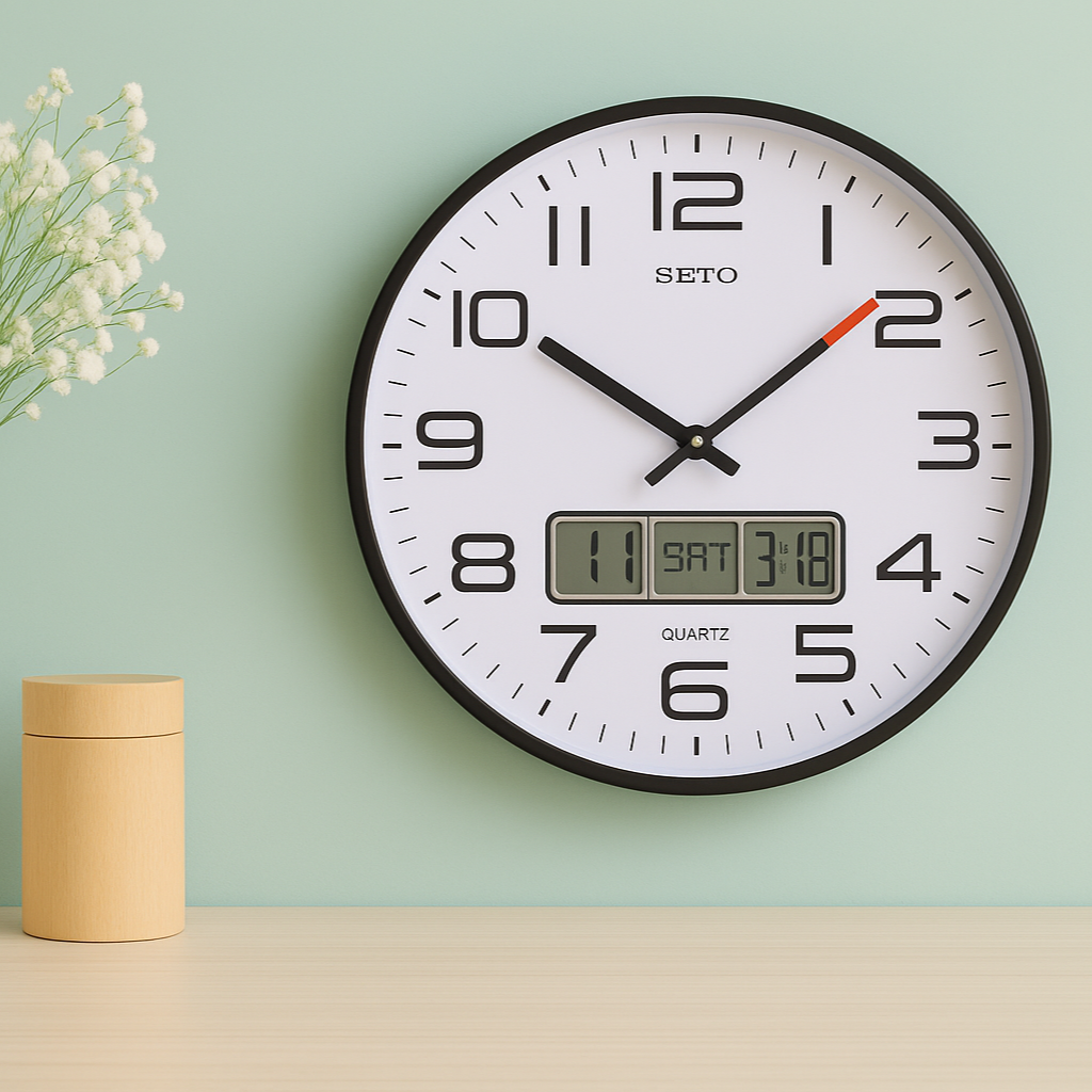 Seto Wall Clock Day Date Temperature  S-1093