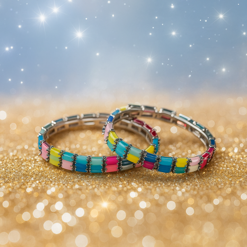 Multi Colour Stone Bangles Silver Set B-02