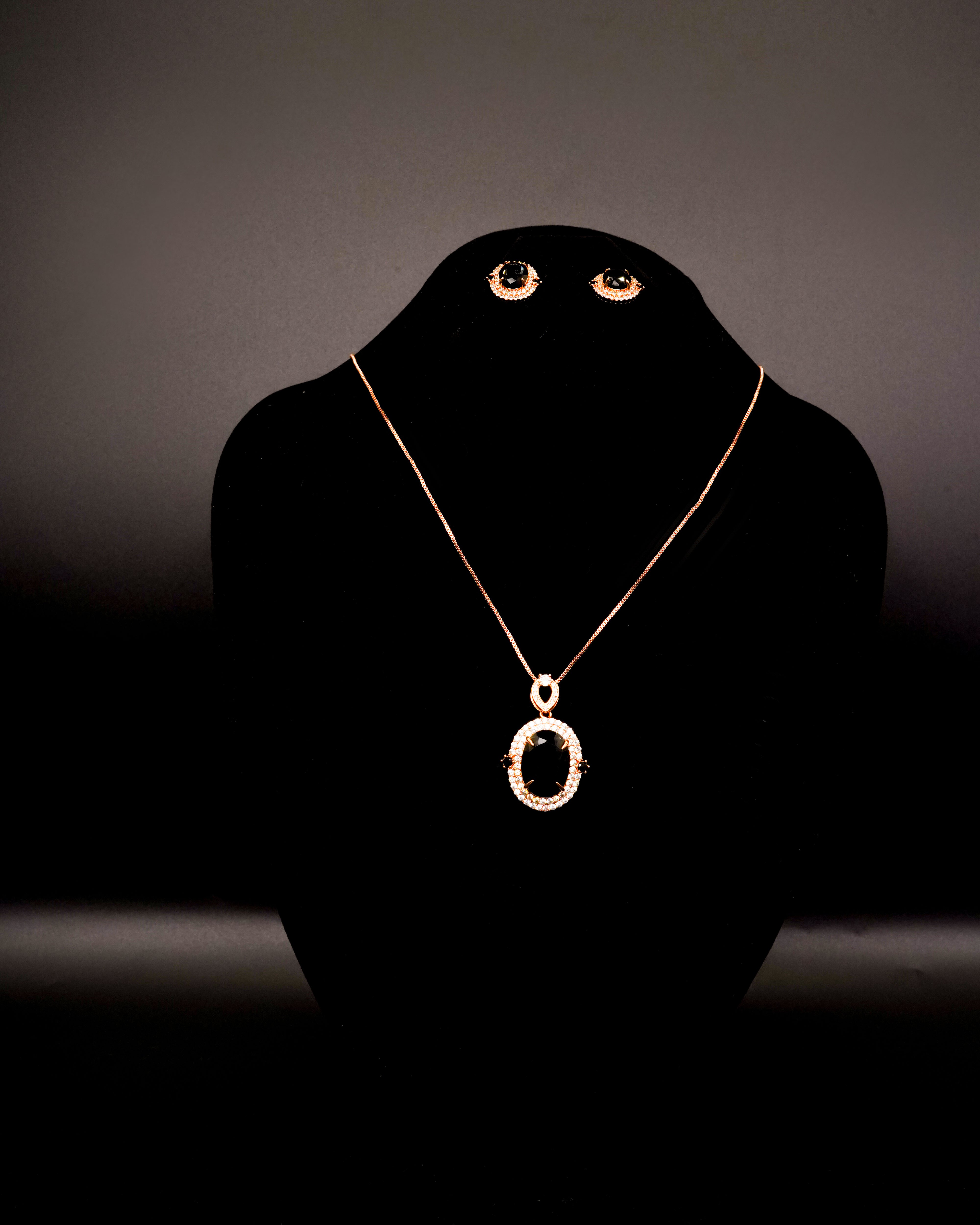 Black Spinel Natural Stone Silver Locket Set LS-3