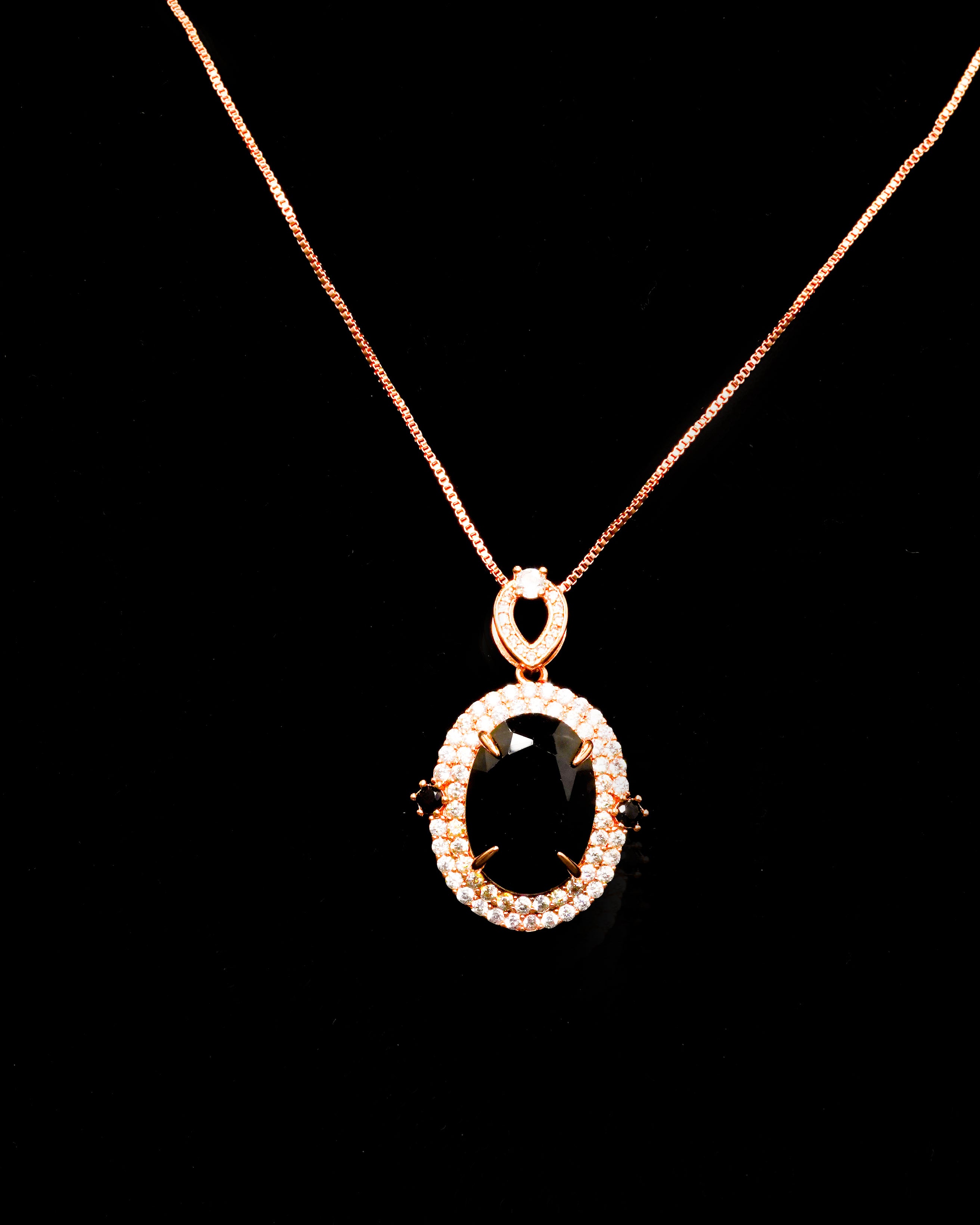 Black Spinel Natural Stone Silver Locket Set LS-3