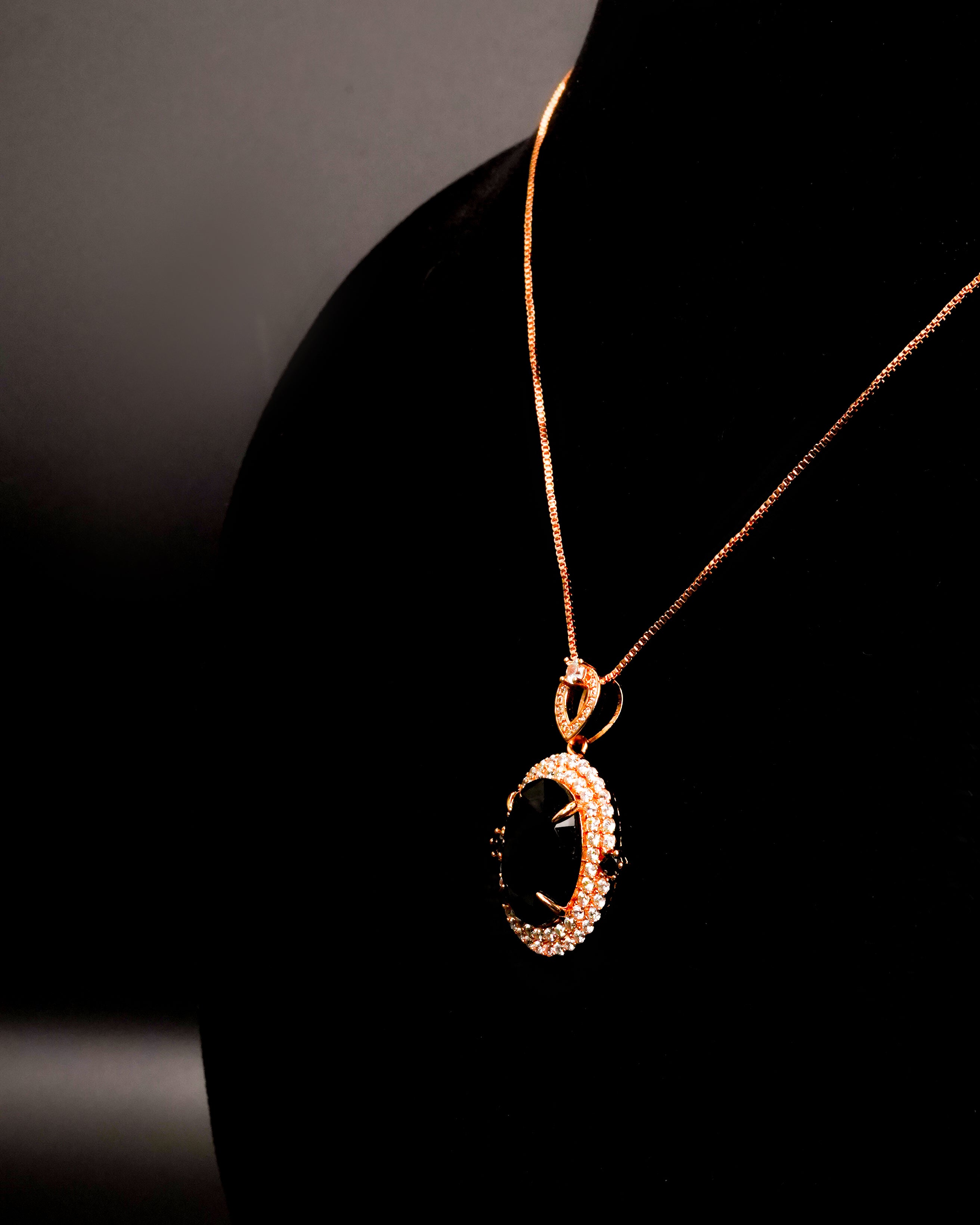 Black Spinel Natural Stone Silver Locket Set LS-3