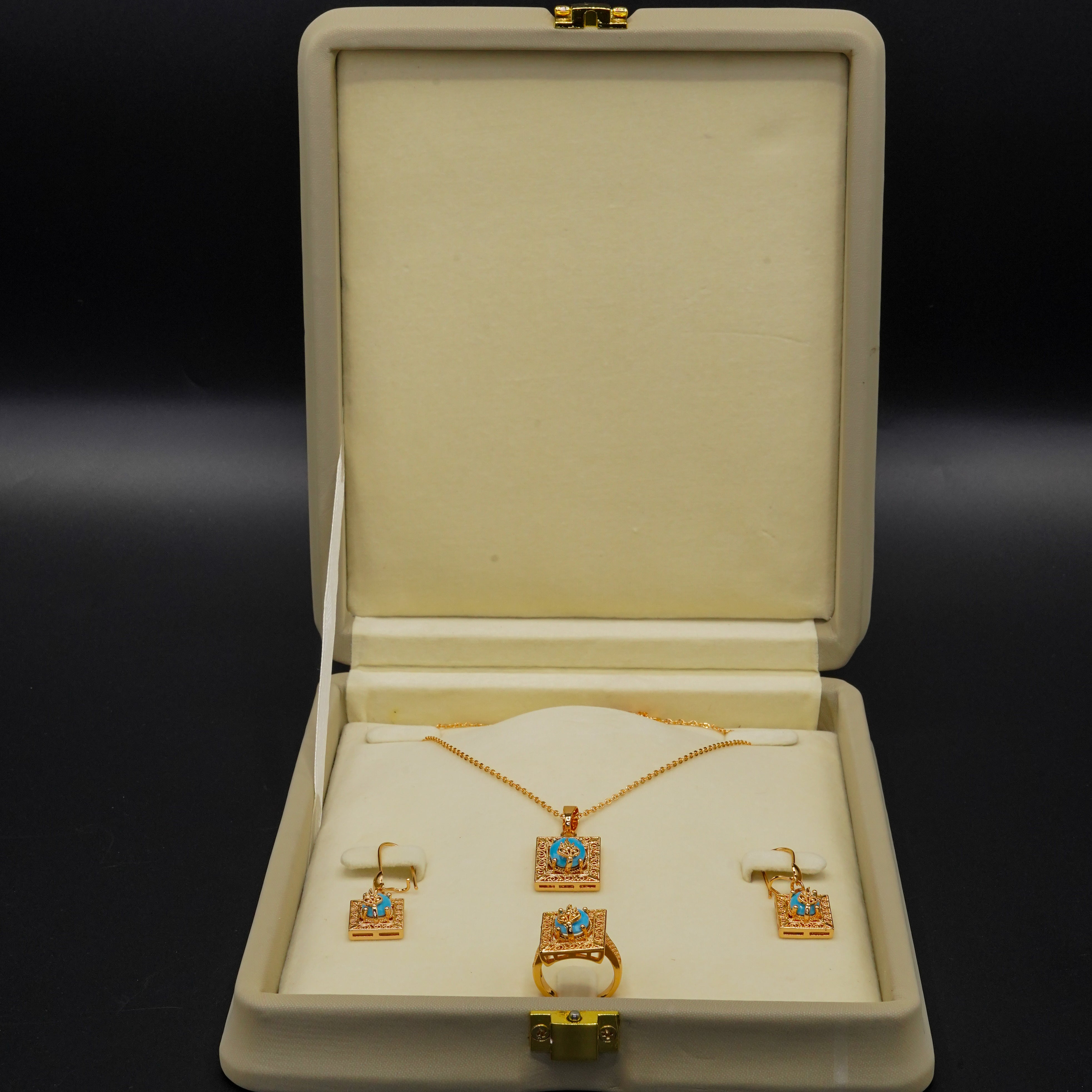 Golden Stone Pendant with Earrings and Ring Set LS-18