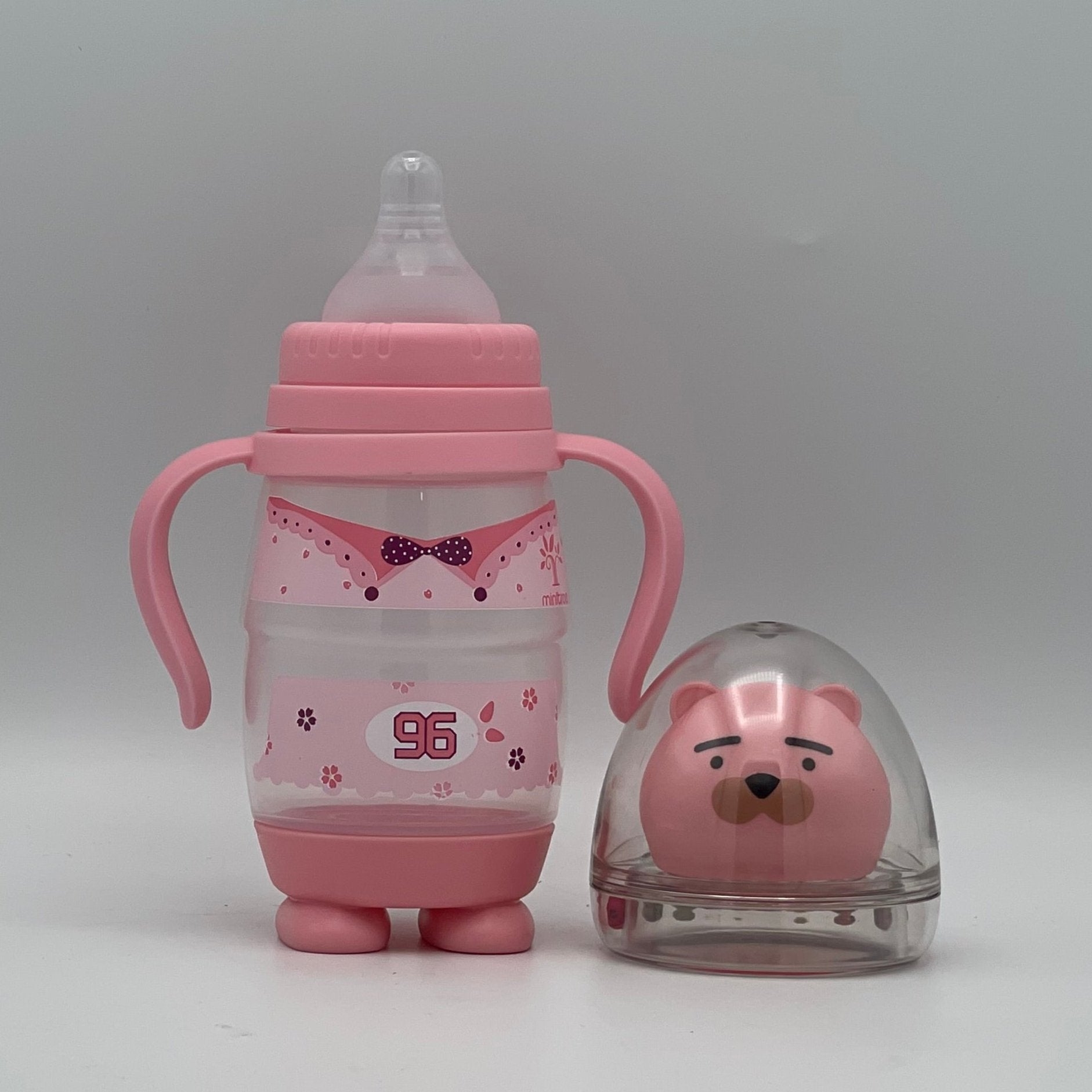 Minitree Wide Neck Feeding Bottle With Handle and Rattle 240ml 6 Month + BF-3