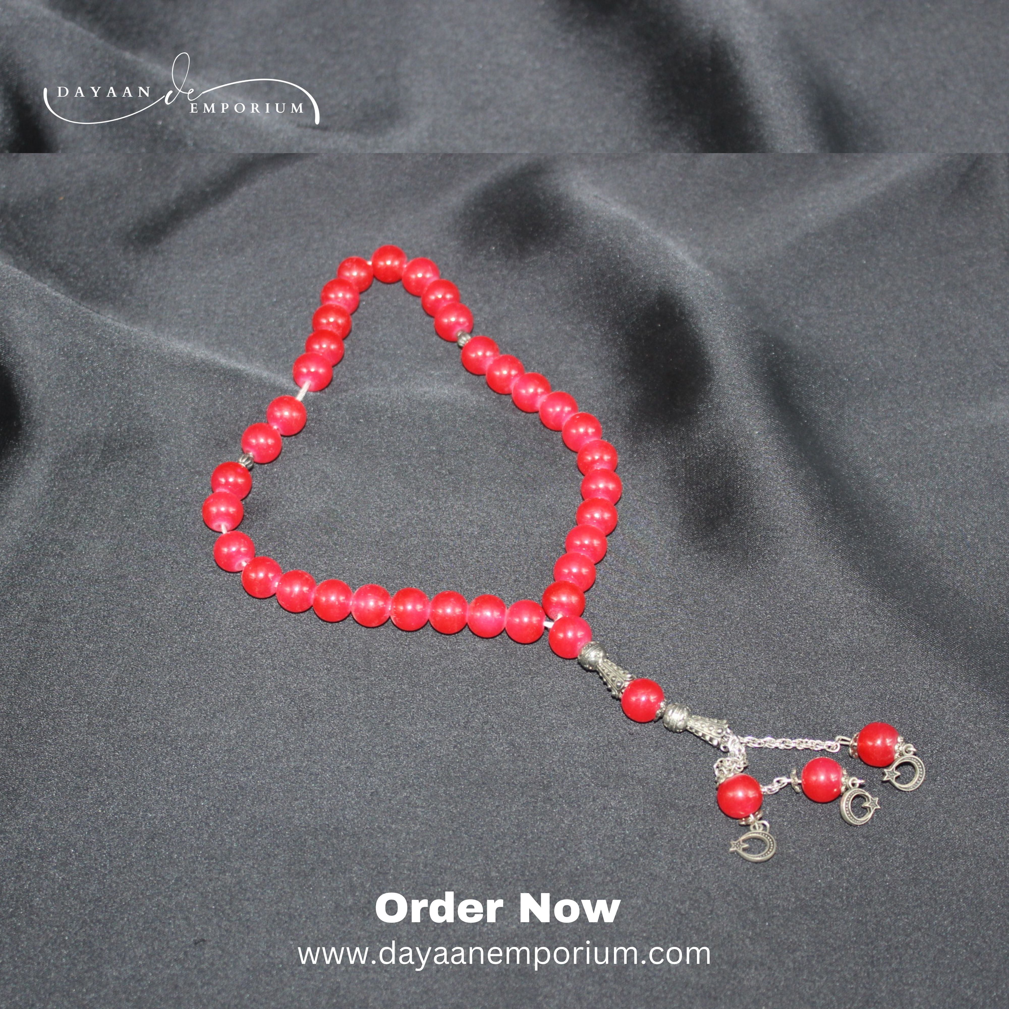 Red Aqeeq Crystal Tasbeeh 33 Beads