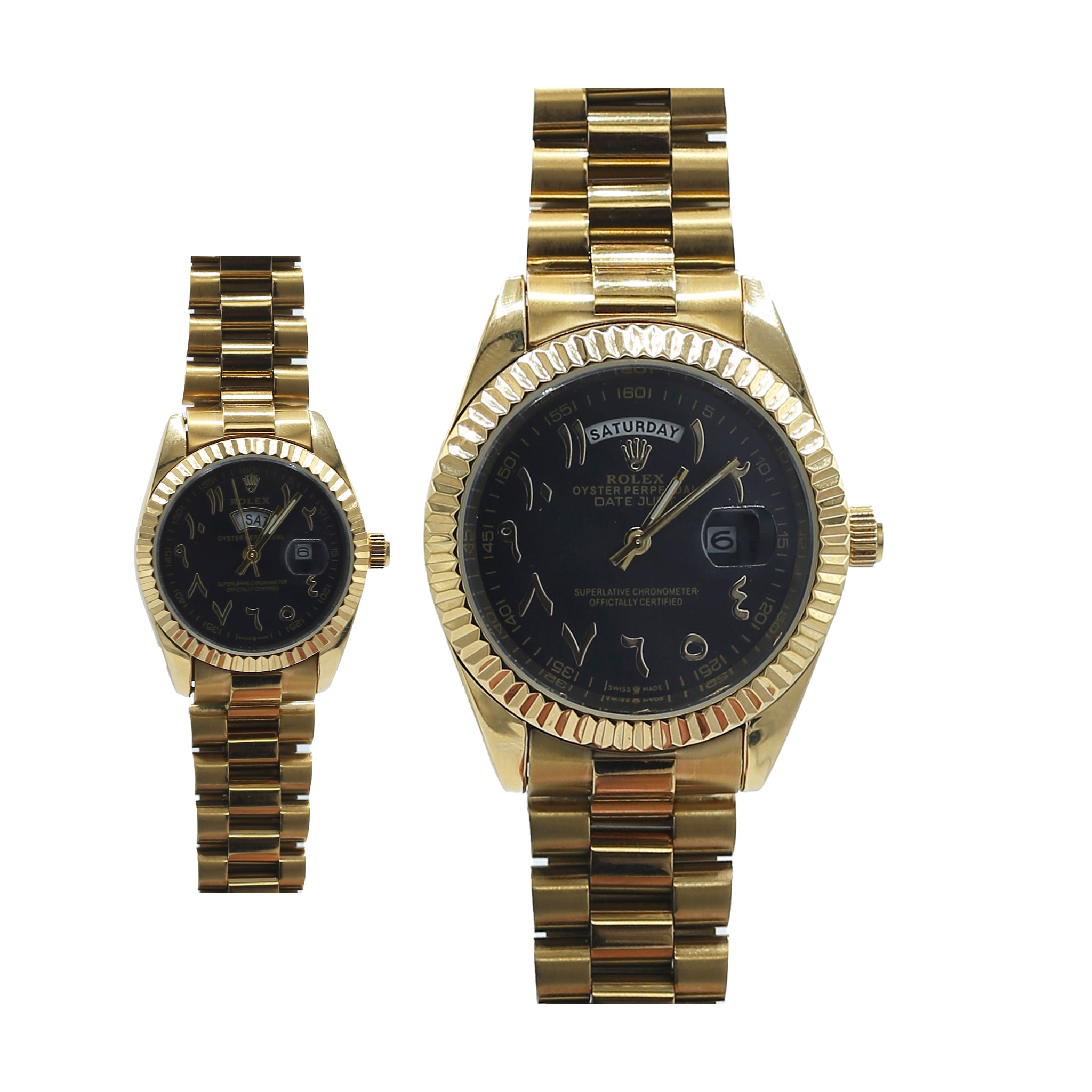 Rolex Couple Day Date Quartz TwoTone Stainless Steel Watch