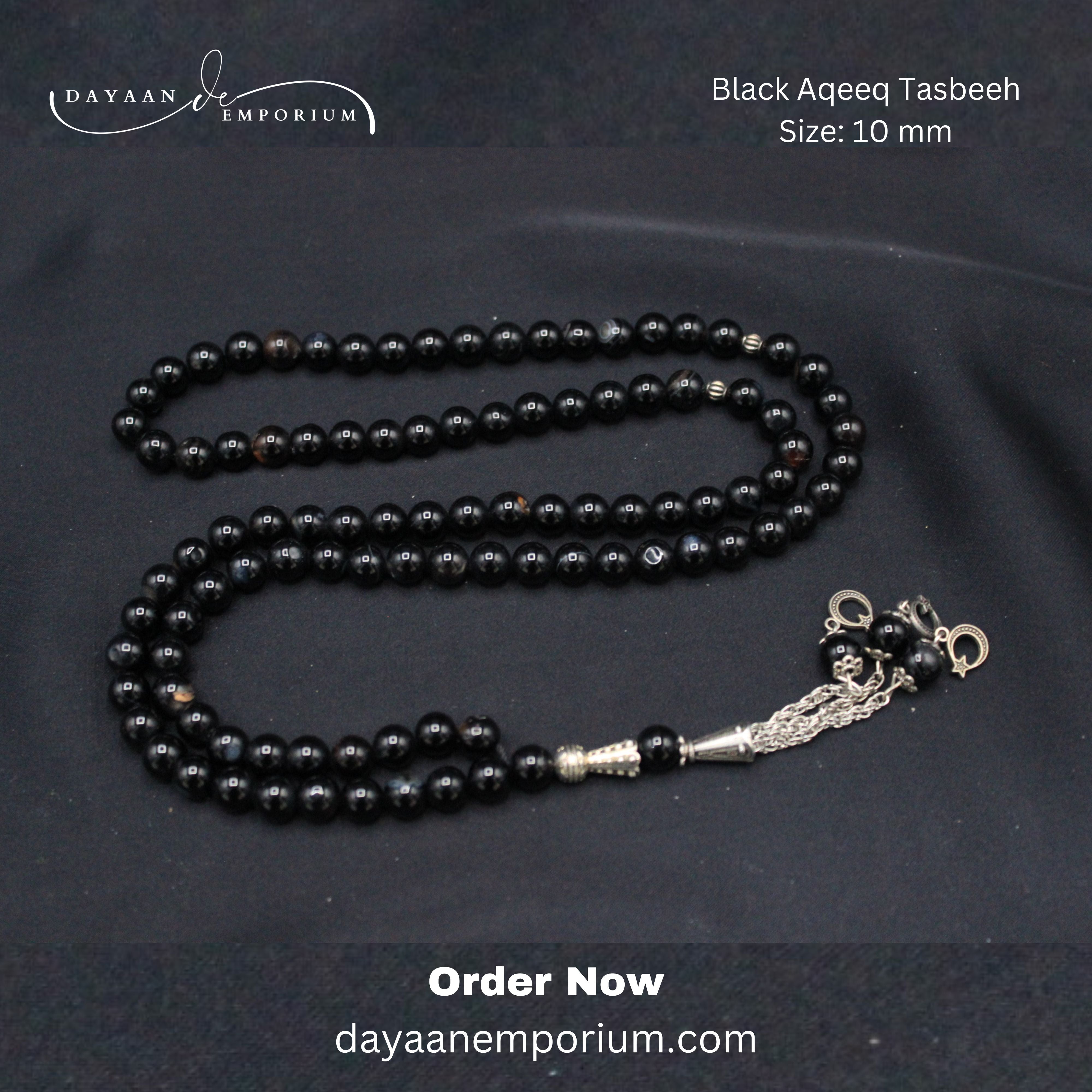Black Aqeeq Stone Tasbih 100 Beads