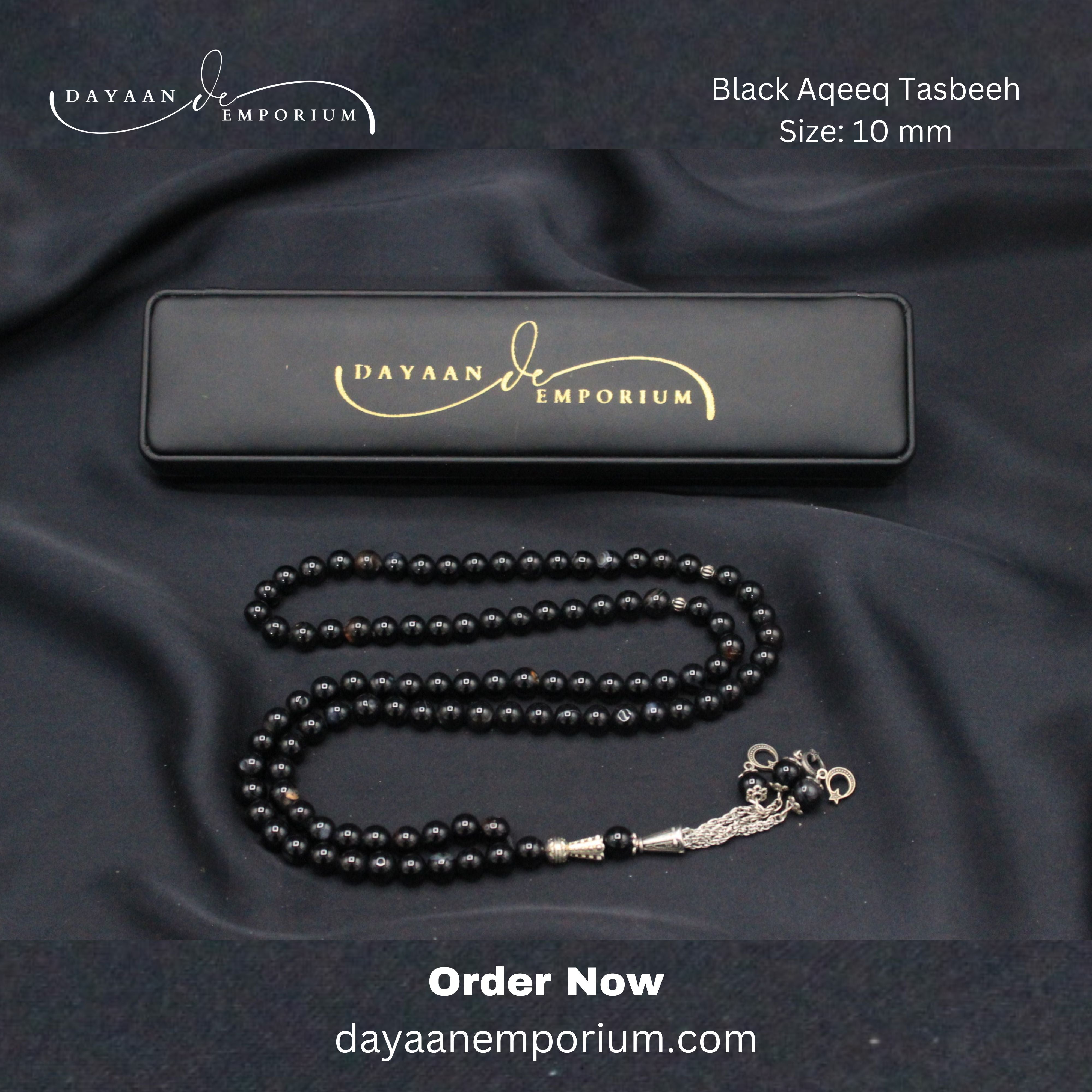Black Aqeeq Stone Tasbih 100 Beads