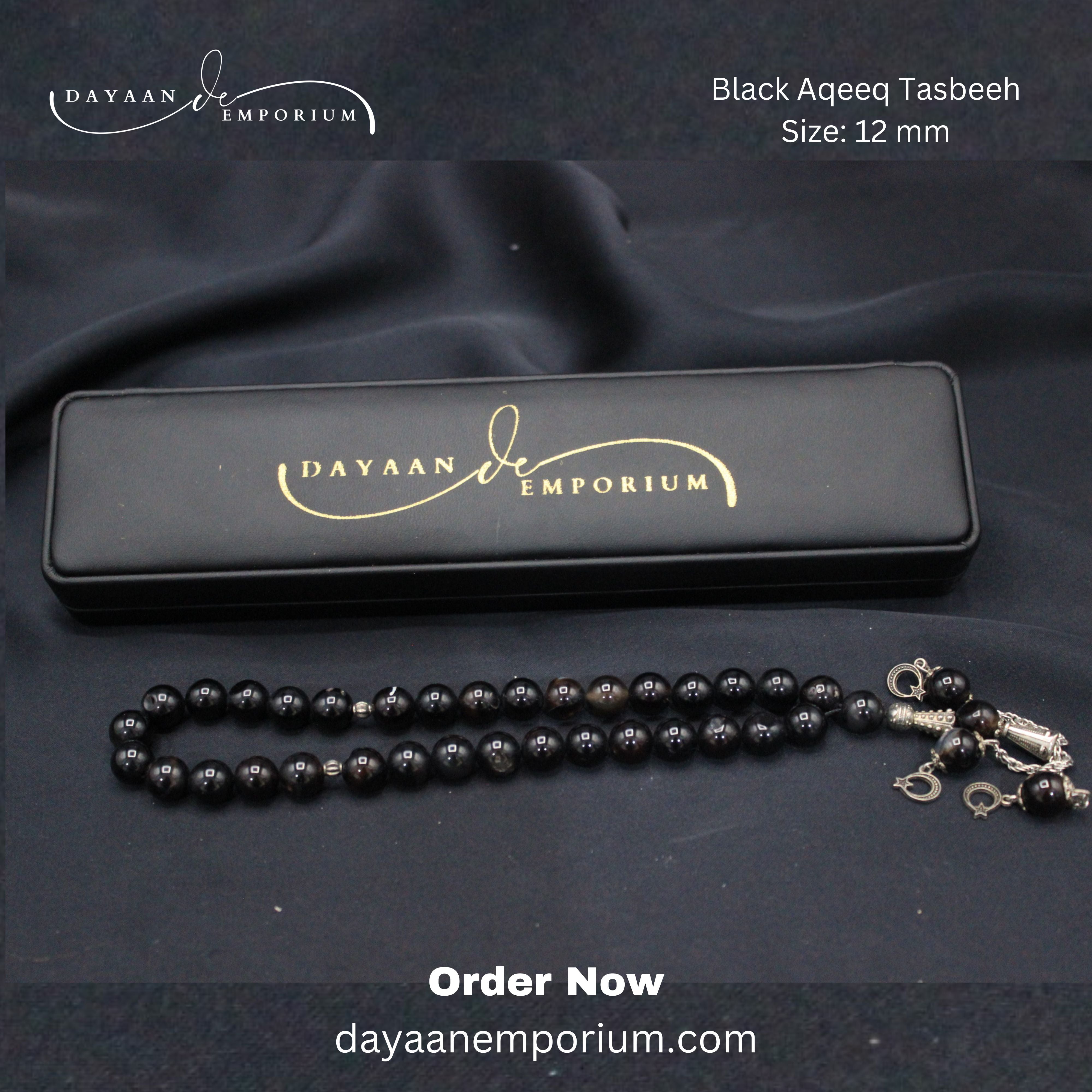 Black Aqeeq Stone Tasbih 33 Beads