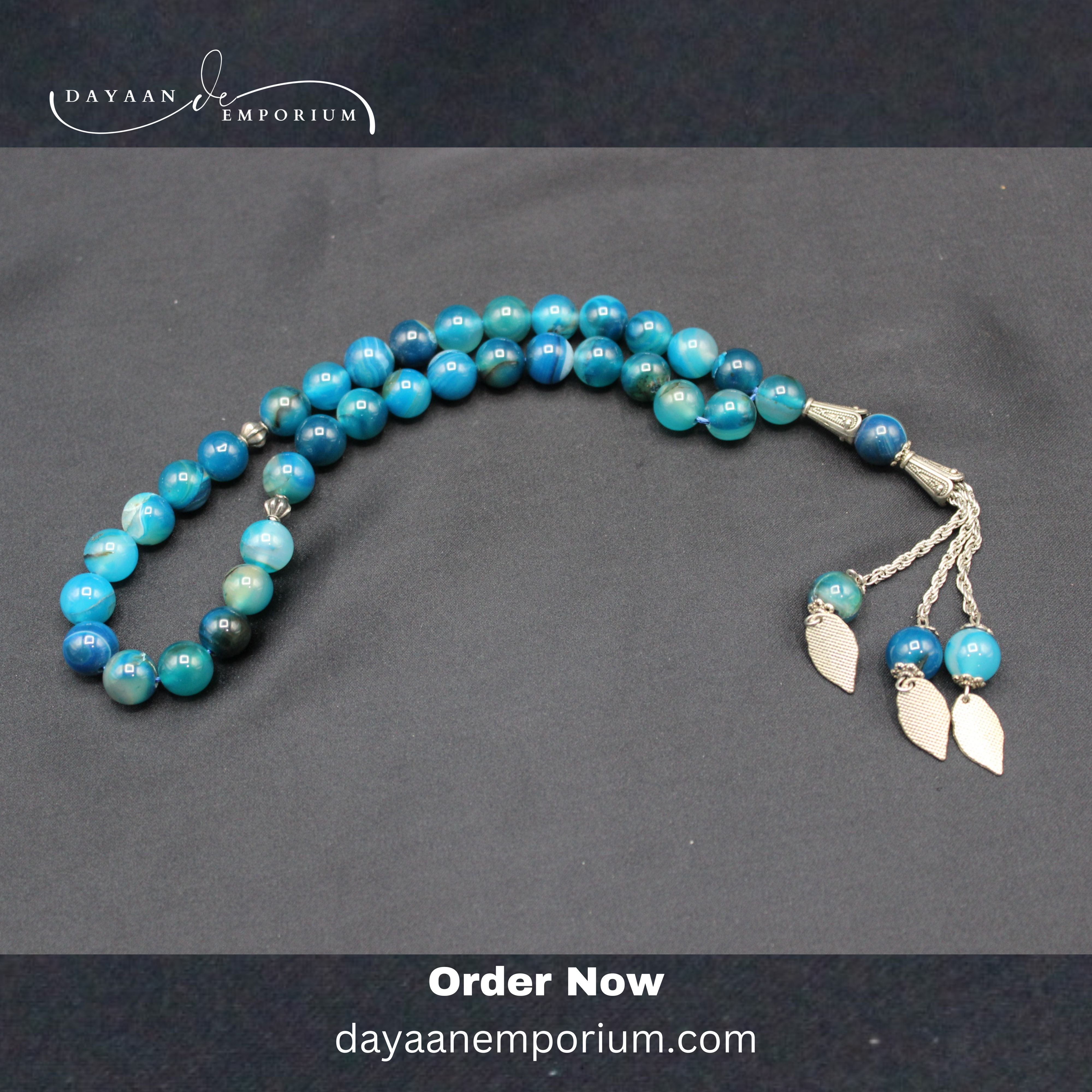 Blue Aqeeq Stone Tasbih 33 Beads