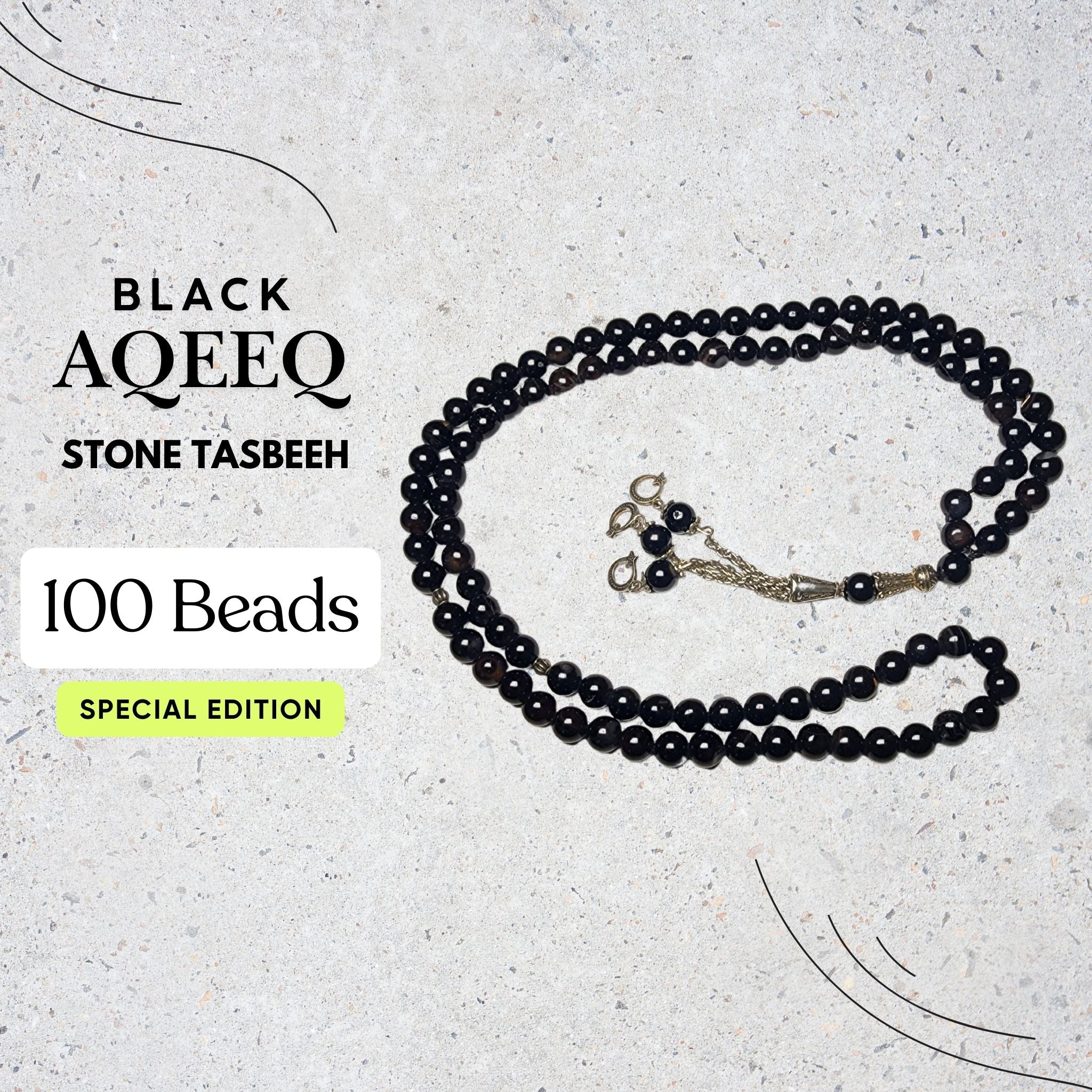 Black Aqeeq Stone Tasbih 100 Beads