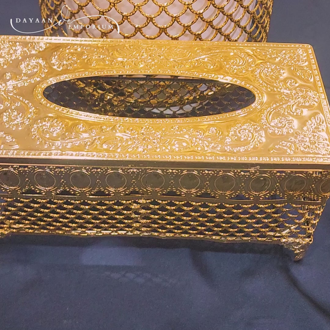 Gold Fancy Plated Crystals Dustbin and Tissue Box Set CH 16