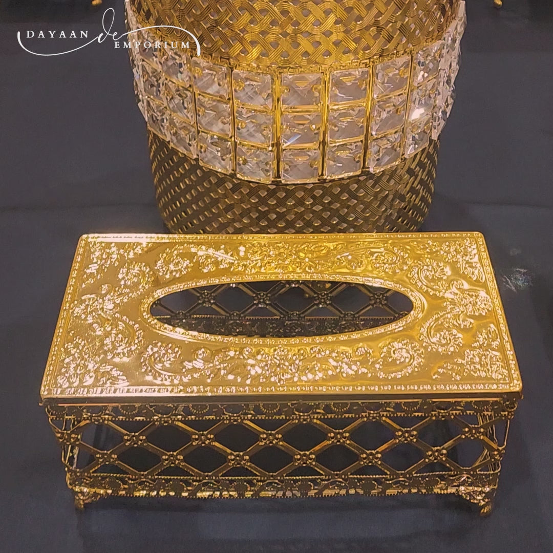 Gold Fancy Plated Dustbin and Tissue Box Crystal Set CH 20