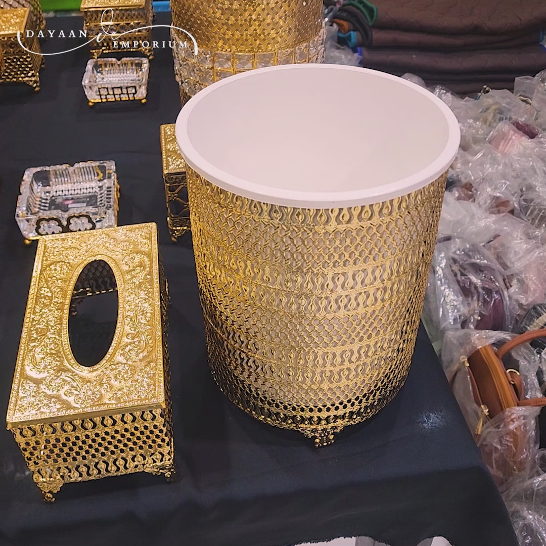 Gold Fancy Plated Crystals Dustbin and Tissue Box Set CH 14