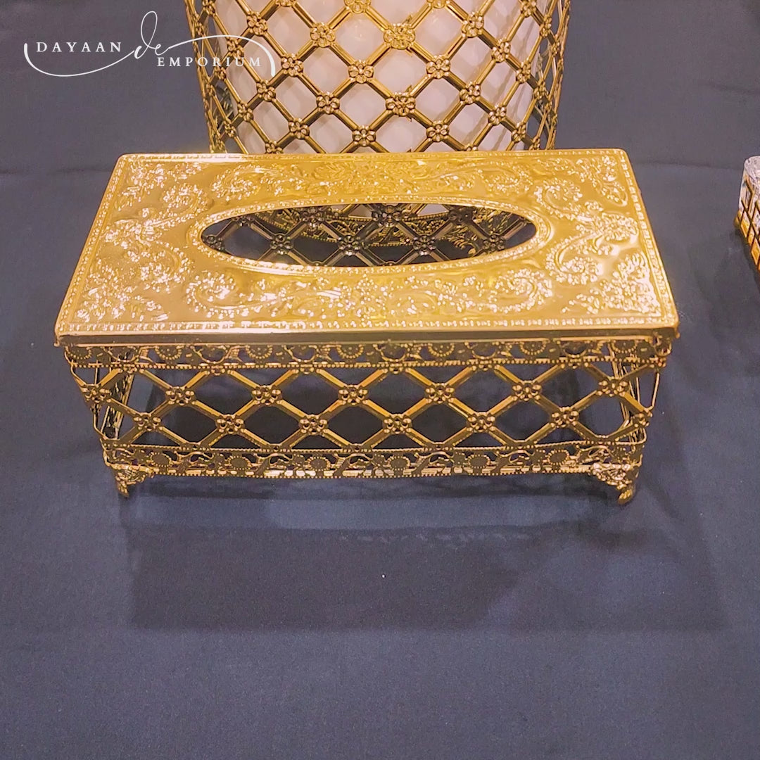 Gold Fancy Plated Dustbin and Tissue Box Set CH 17