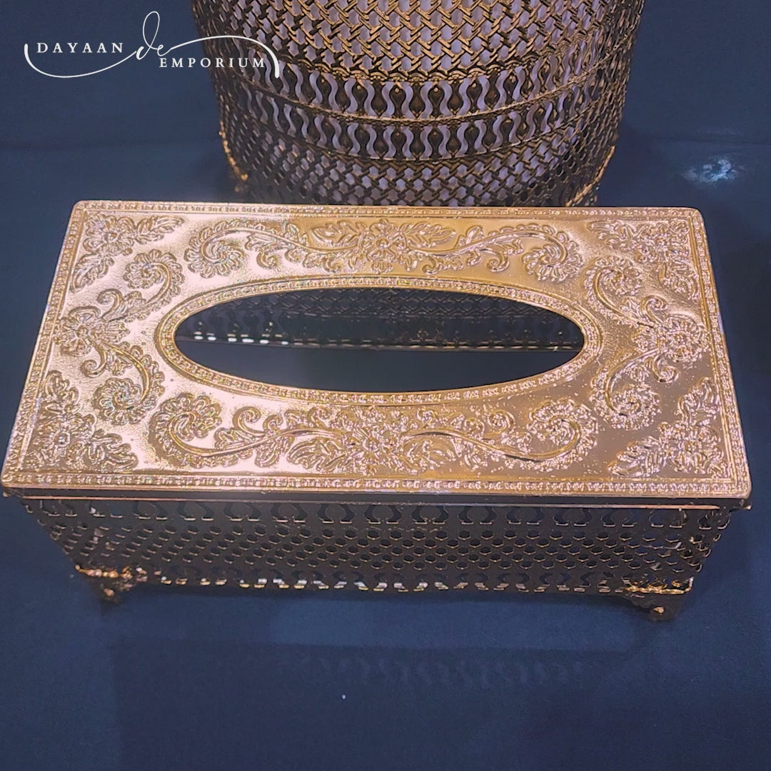 Gold Fancy Plated Dustbin and Tissue Box Set CH 19